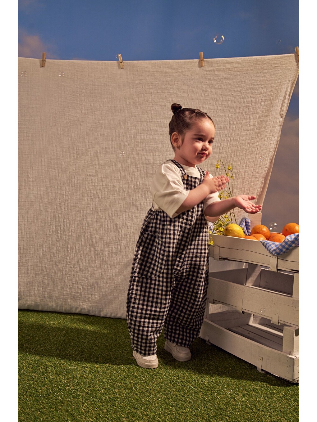 Siyah Daisy Picnic Serisi Cepli Salopet-7