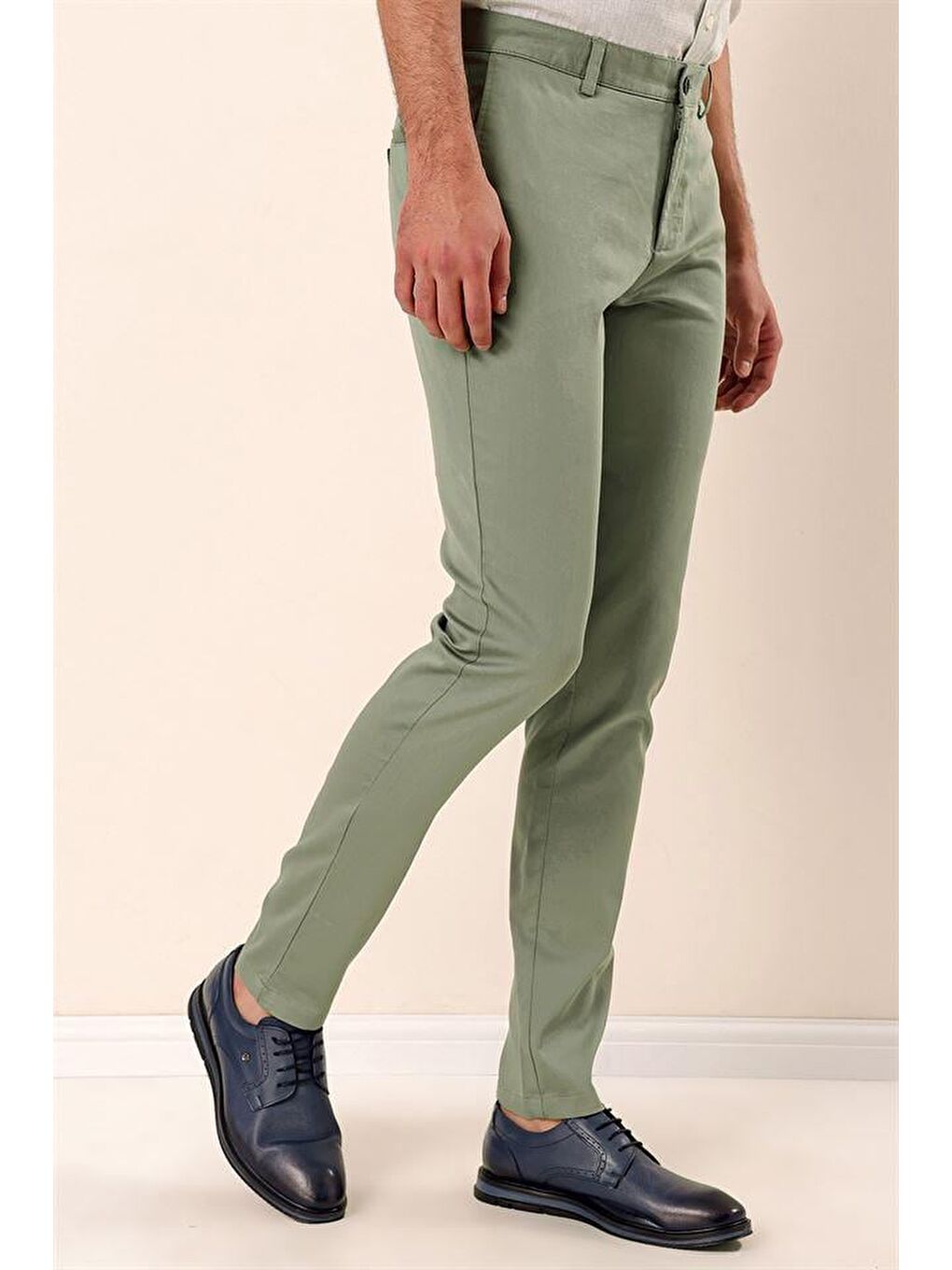 Koyu Yeşil Pamuklu Yandan Cepli Casual Slim Fit Chino Pantolon 1003230103