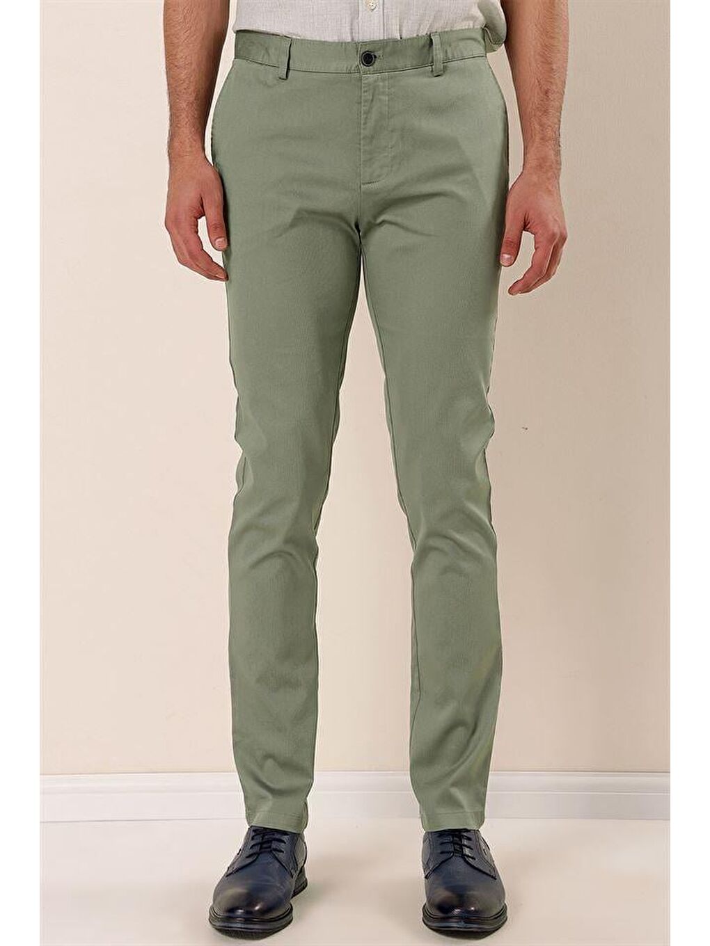 Koyu Yeşil Pamuklu Yandan Cepli Casual Slim Fit Chino Pantolon 1003230103-1