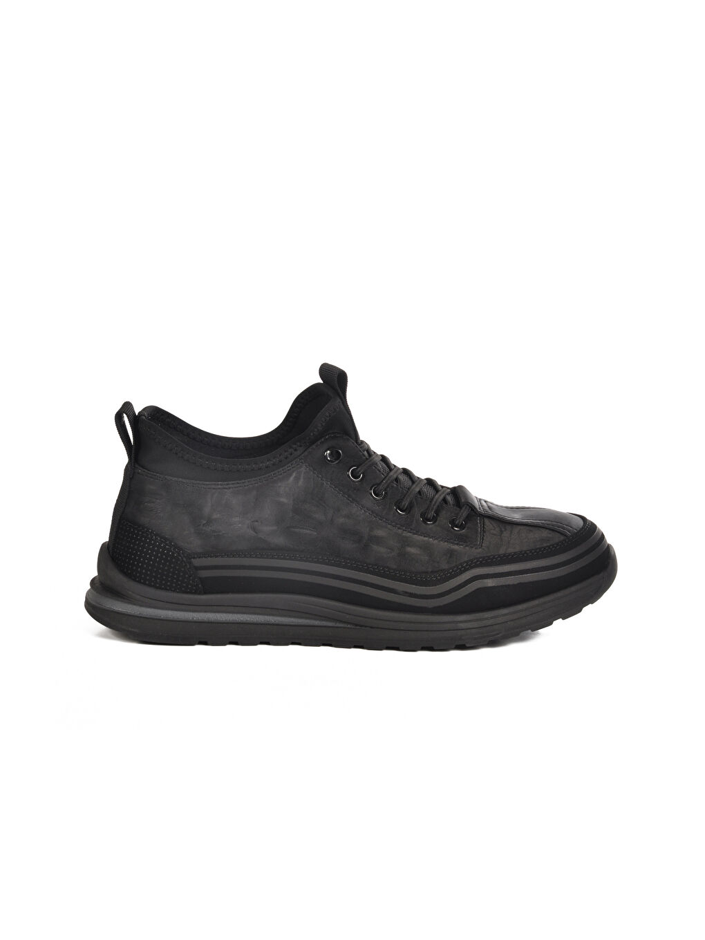 Siyah Lastik Bağcıklı Erkek Sneaker 25K582 M