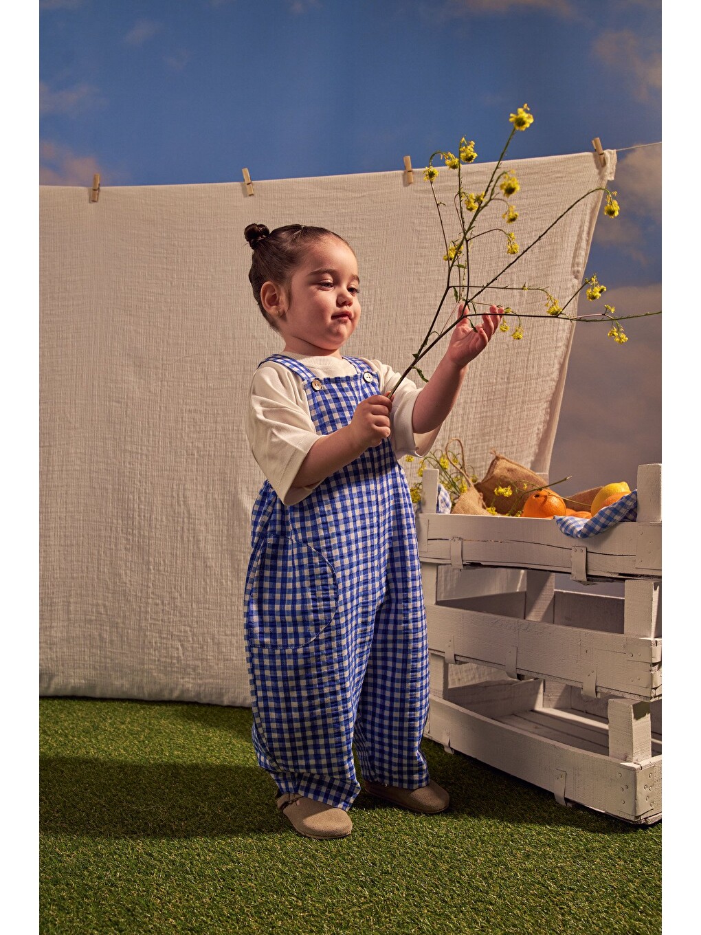 Mavi Daisy Picnic Serisi Cepli Salopet-5