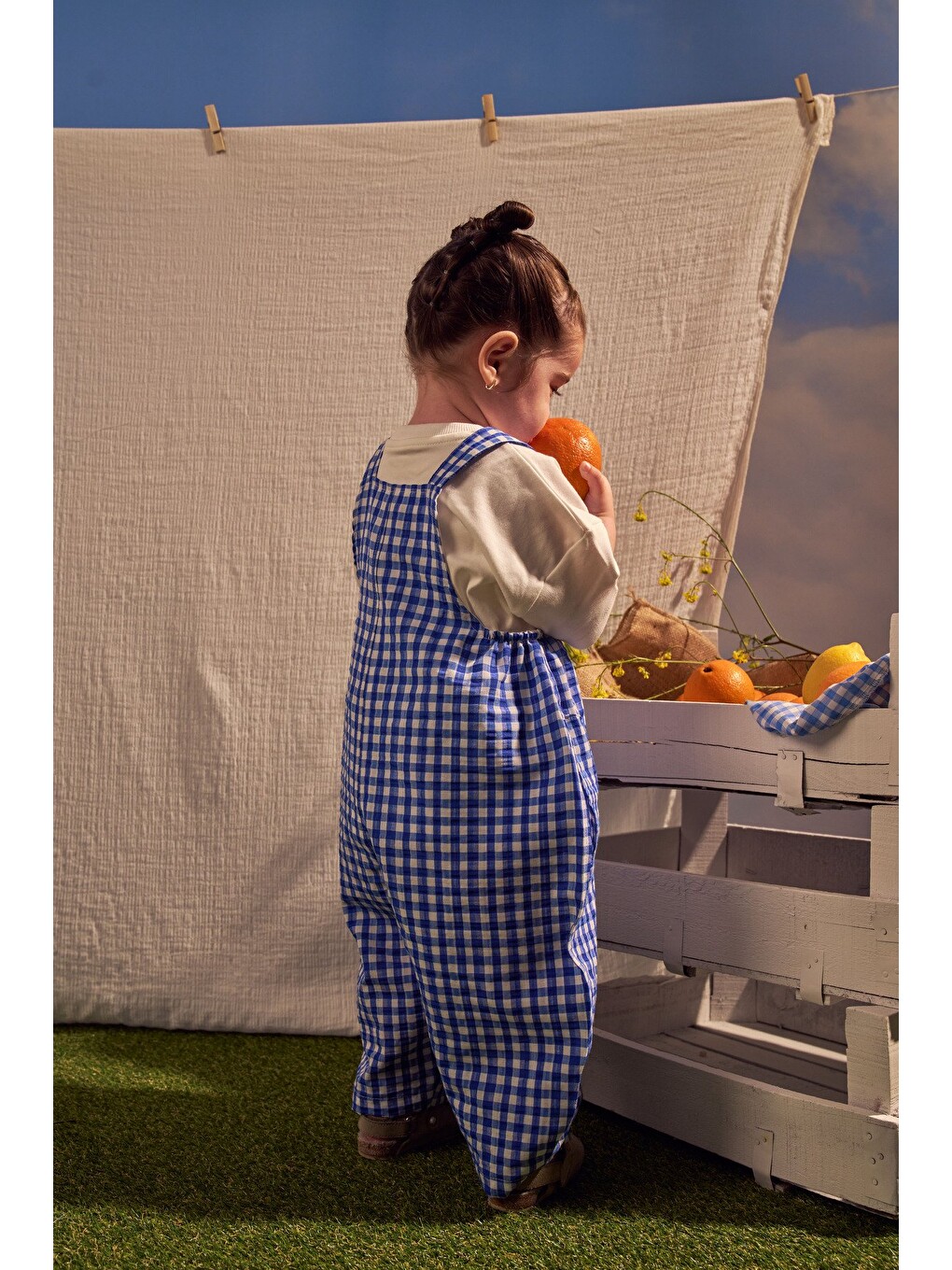 Mavi Daisy Picnic Serisi Cepli Salopet-6