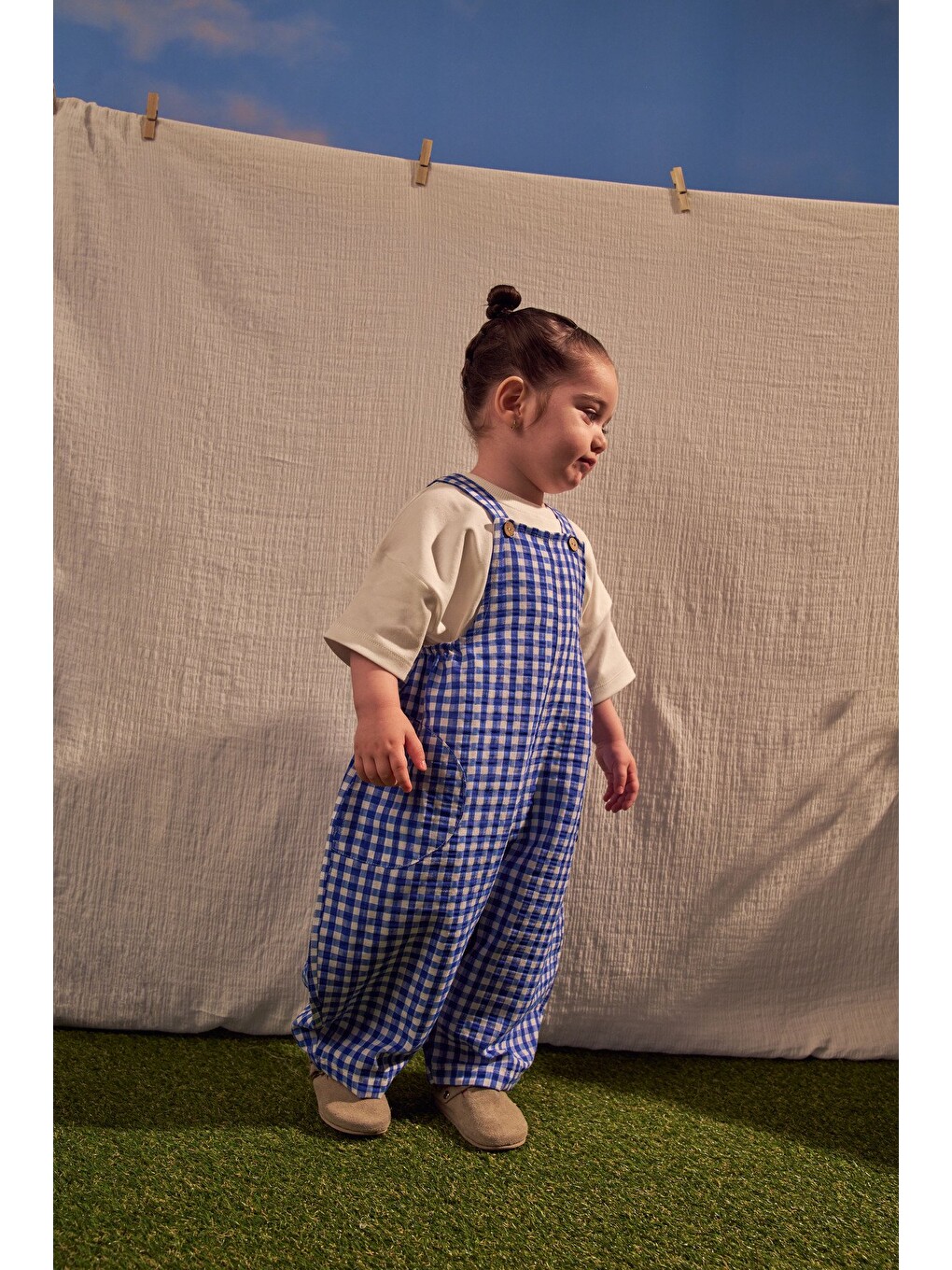 Mavi Daisy Picnic Serisi Cepli Salopet-7