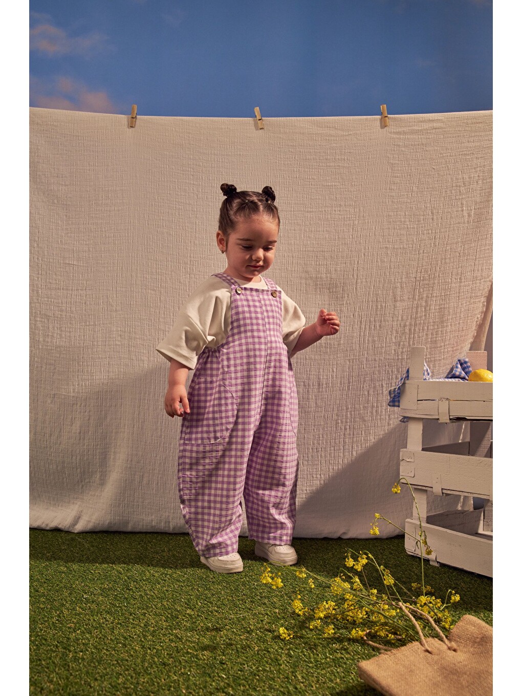 Lila Daisy Picnic Serisi Cepli Salopet