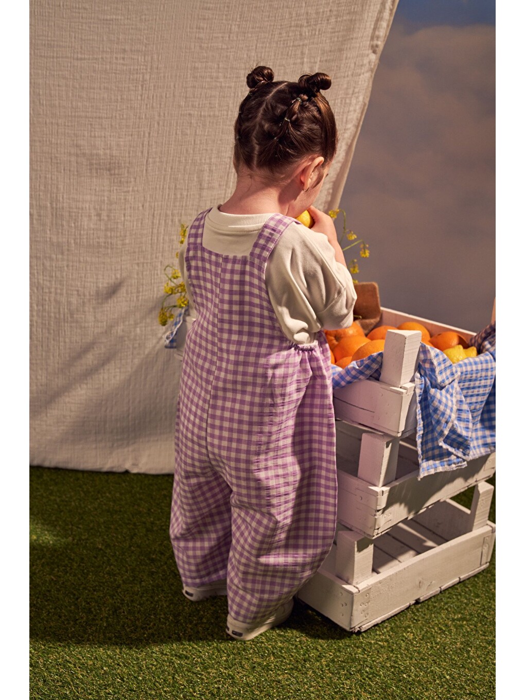 Lila Daisy Picnic Serisi Cepli Salopet-2