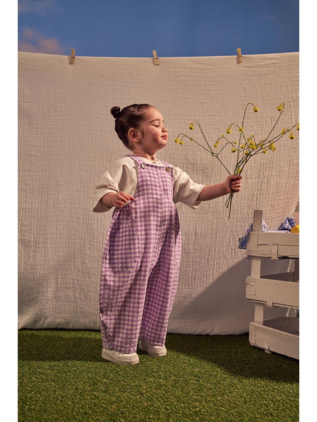 Lila Daisy Picnic Serisi Cepli Salopet-3