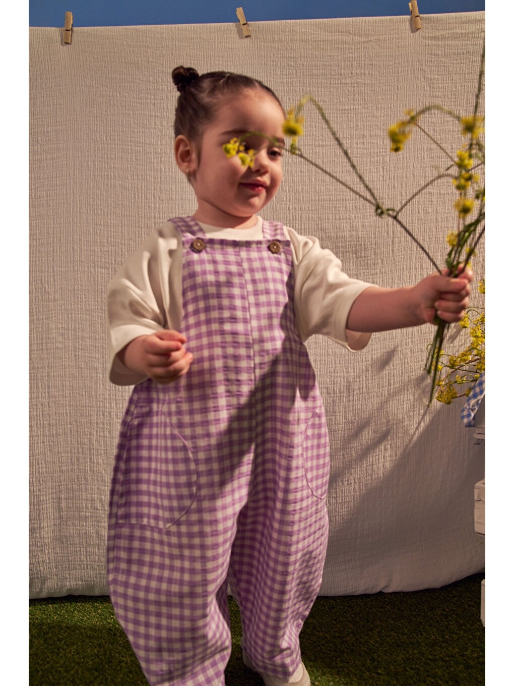 Lila Daisy Picnic Serisi Cepli Salopet-5