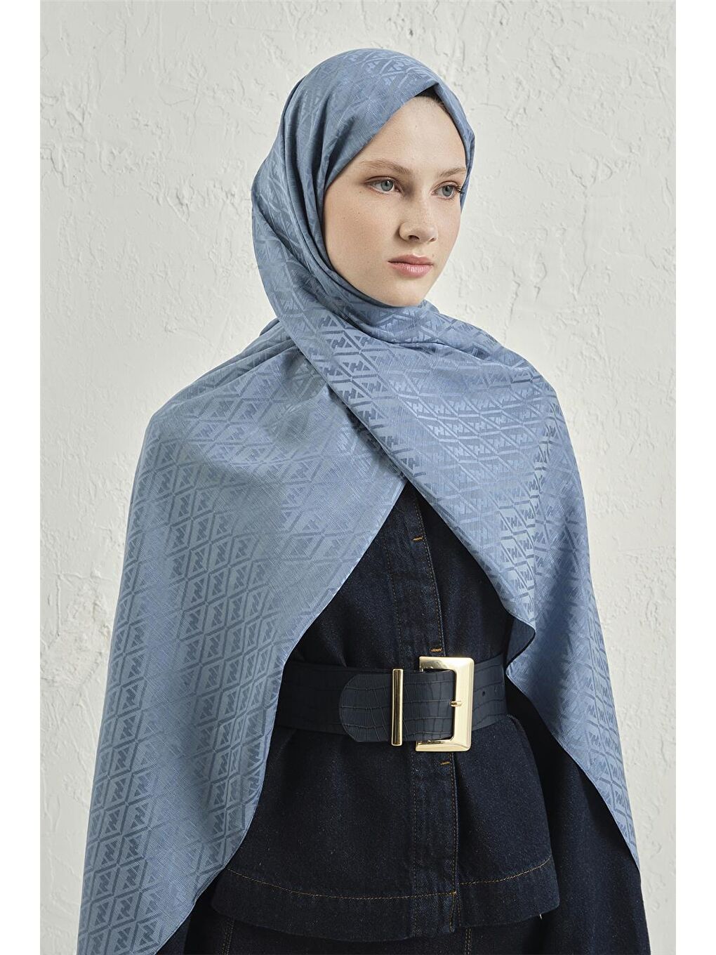 Mavi Elegance İpek Pamuk Monogram Şal 26