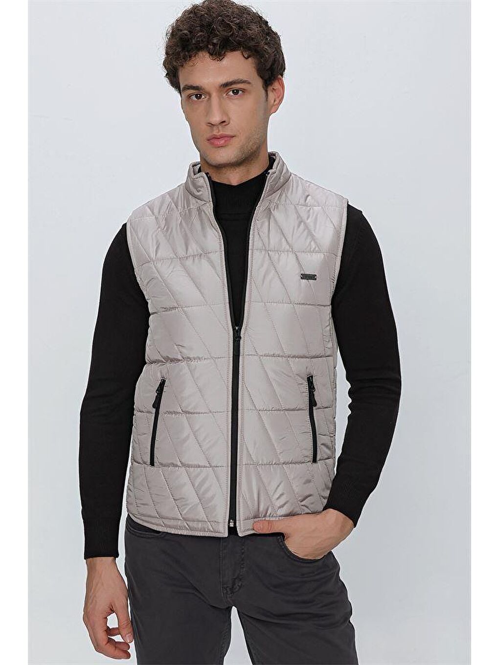 Koyu Antrasit Dik Yaka Kapitone Casual Şişme Yelek 1009225153