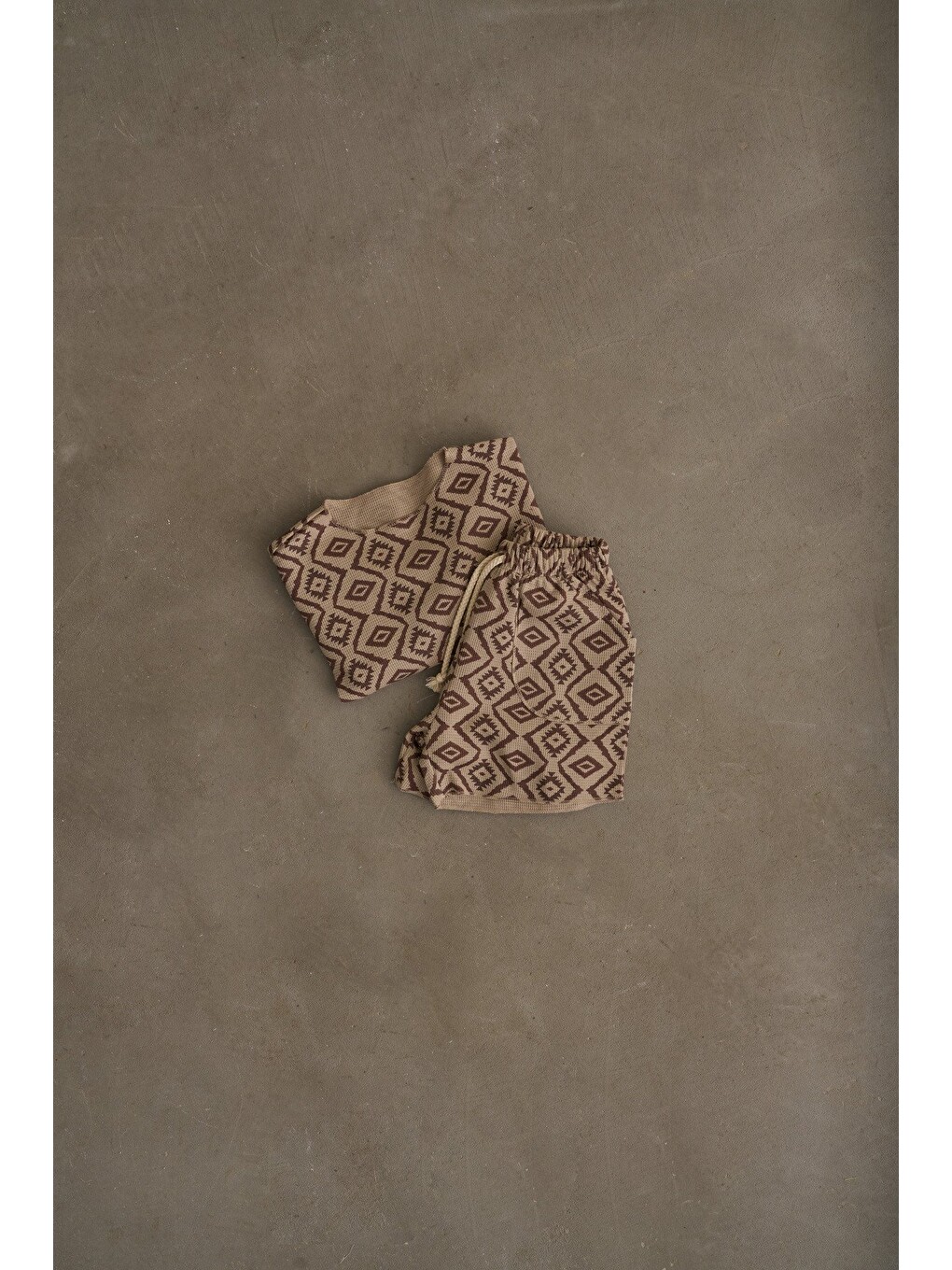 Kahverengi Boho Bloom Serisi Waffle Şortlu Takım-3