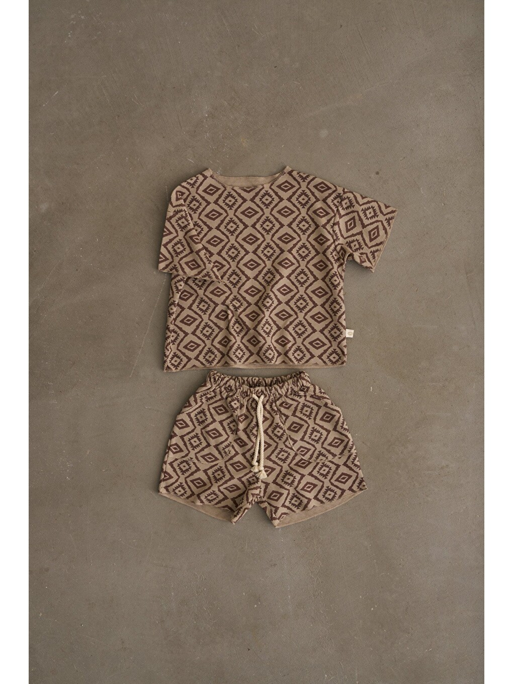 Kahverengi Boho Bloom Serisi Waffle Şortlu Takım-6