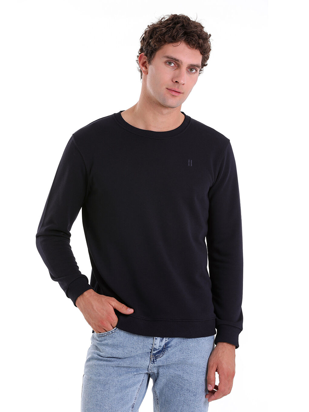 Hatemoğlu Lacivert Regular Fit Düz Pamuklu Bisiklet Yaka Sweatshirt