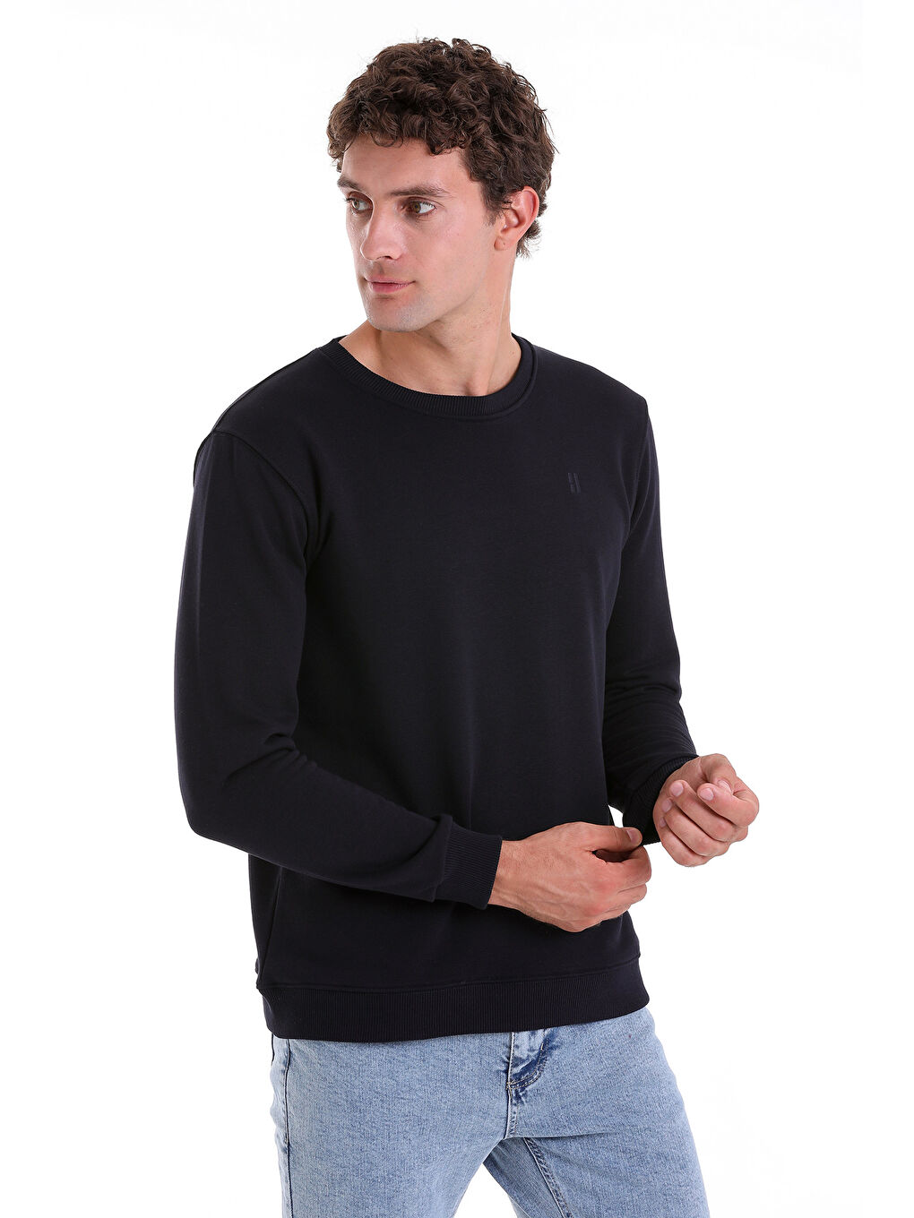 Hatemoğlu Lacivert Regular Fit Düz Pamuklu Bisiklet Yaka Sweatshirt - 2