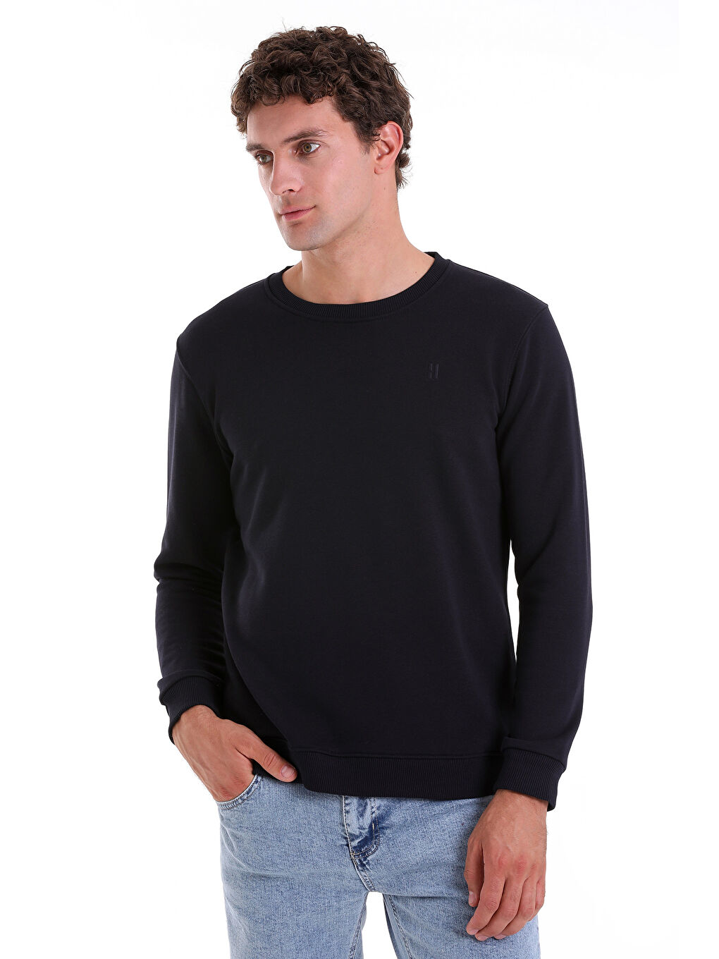 Hatemoğlu Lacivert Regular Fit Düz Pamuklu Bisiklet Yaka Sweatshirt - 3