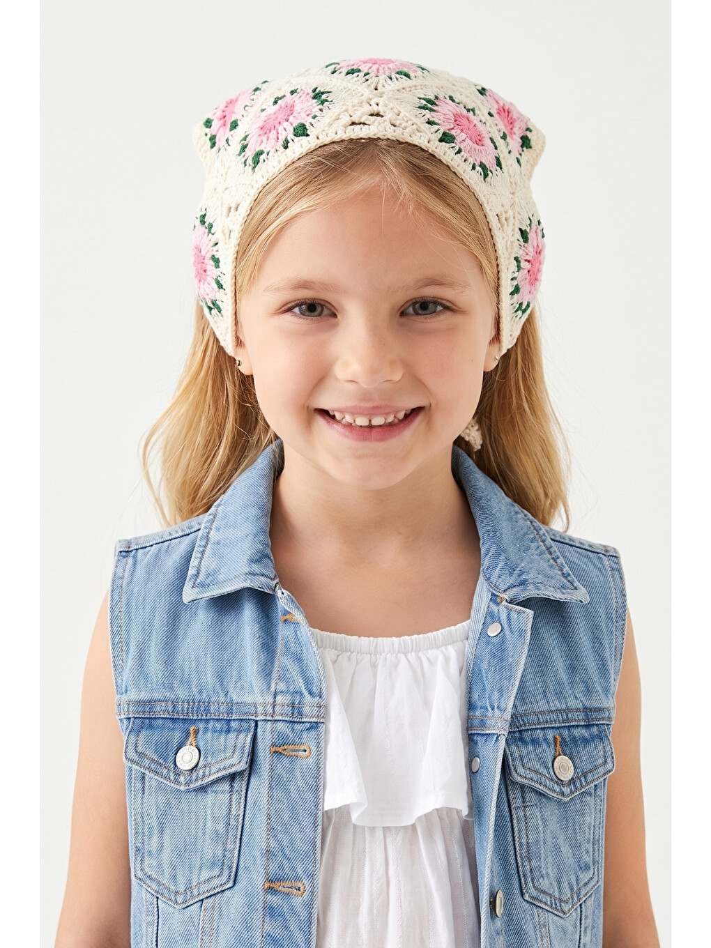 Pembe Kiraz Çiçeği Desenli Kız Çocuk Bandana-1