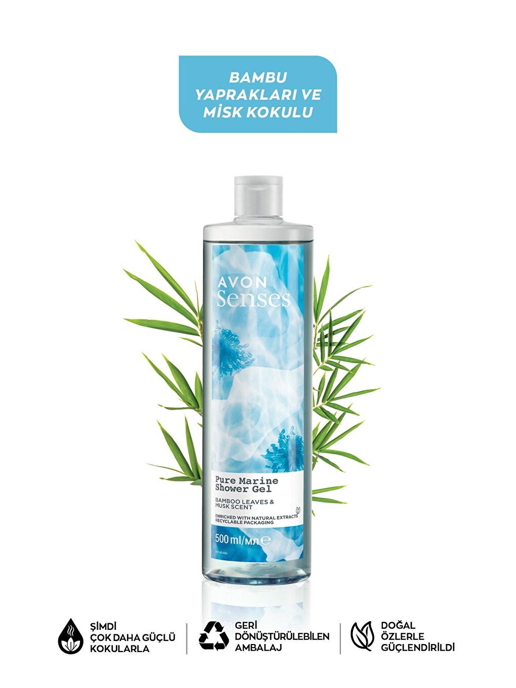 AVON Renksiz Senses Pure Marine Bambu Yaprağı ve Misk Kokulu Duş Jeli 500 Ml. - 1