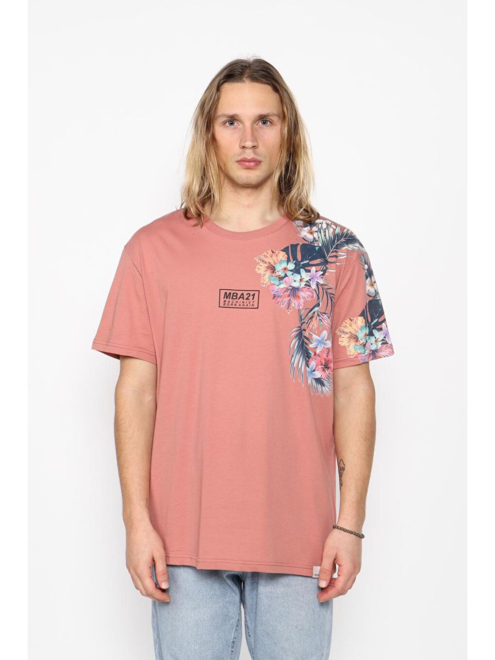 Pembe Mach1331 Flower Erkek  Tişört-1