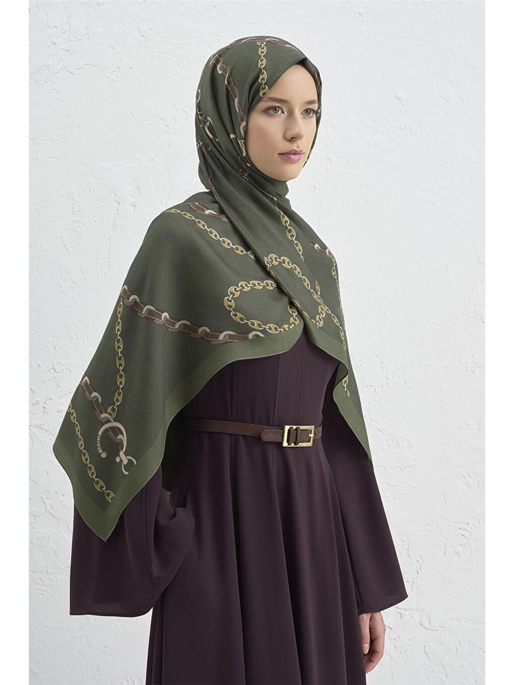 Haki İpek Zincir Şal 2 04