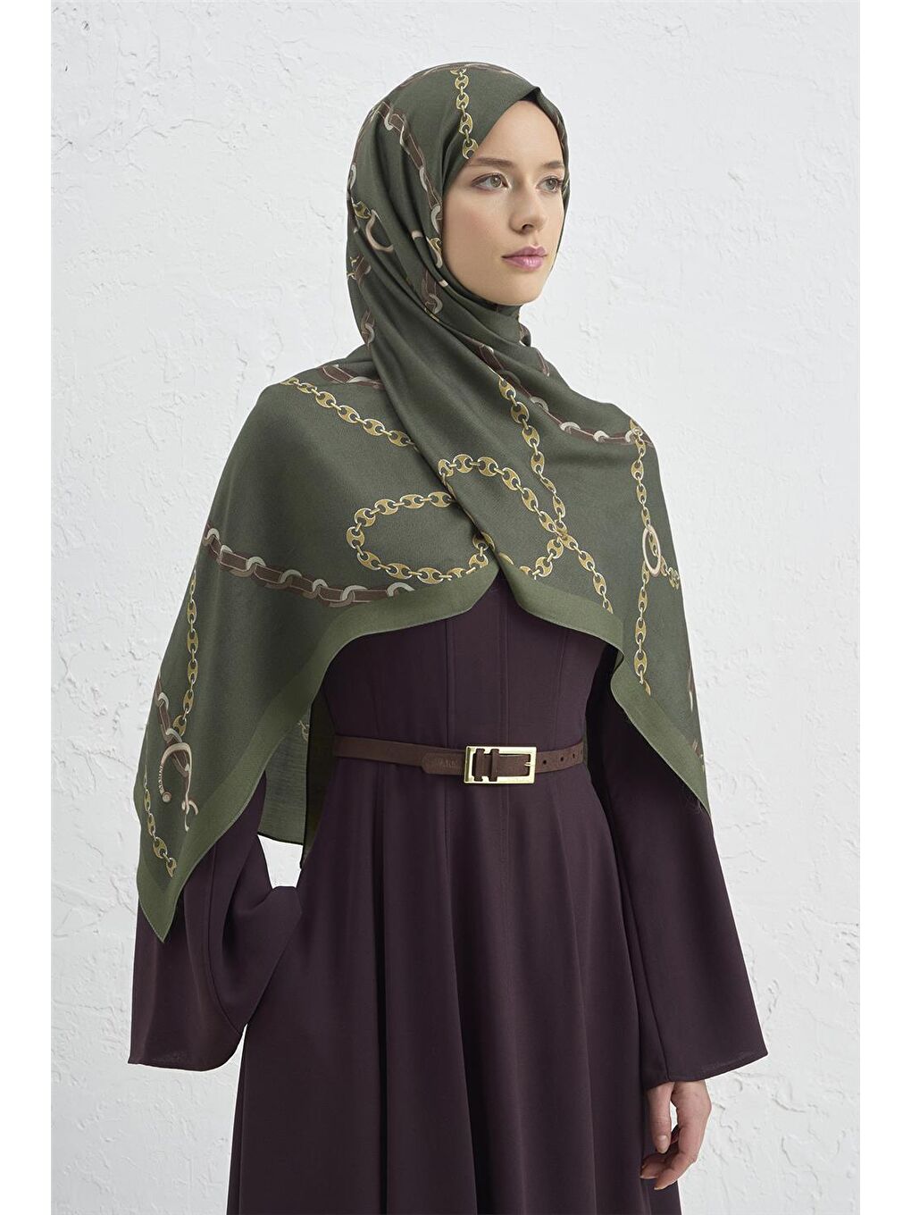 Haki İpek Zincir Şal 2 04-3
