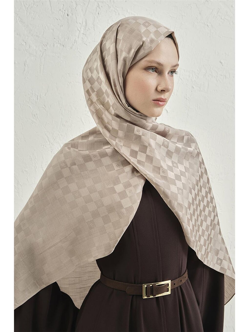 Bej Elegance İpek Pamuk Dama Şal 07-2