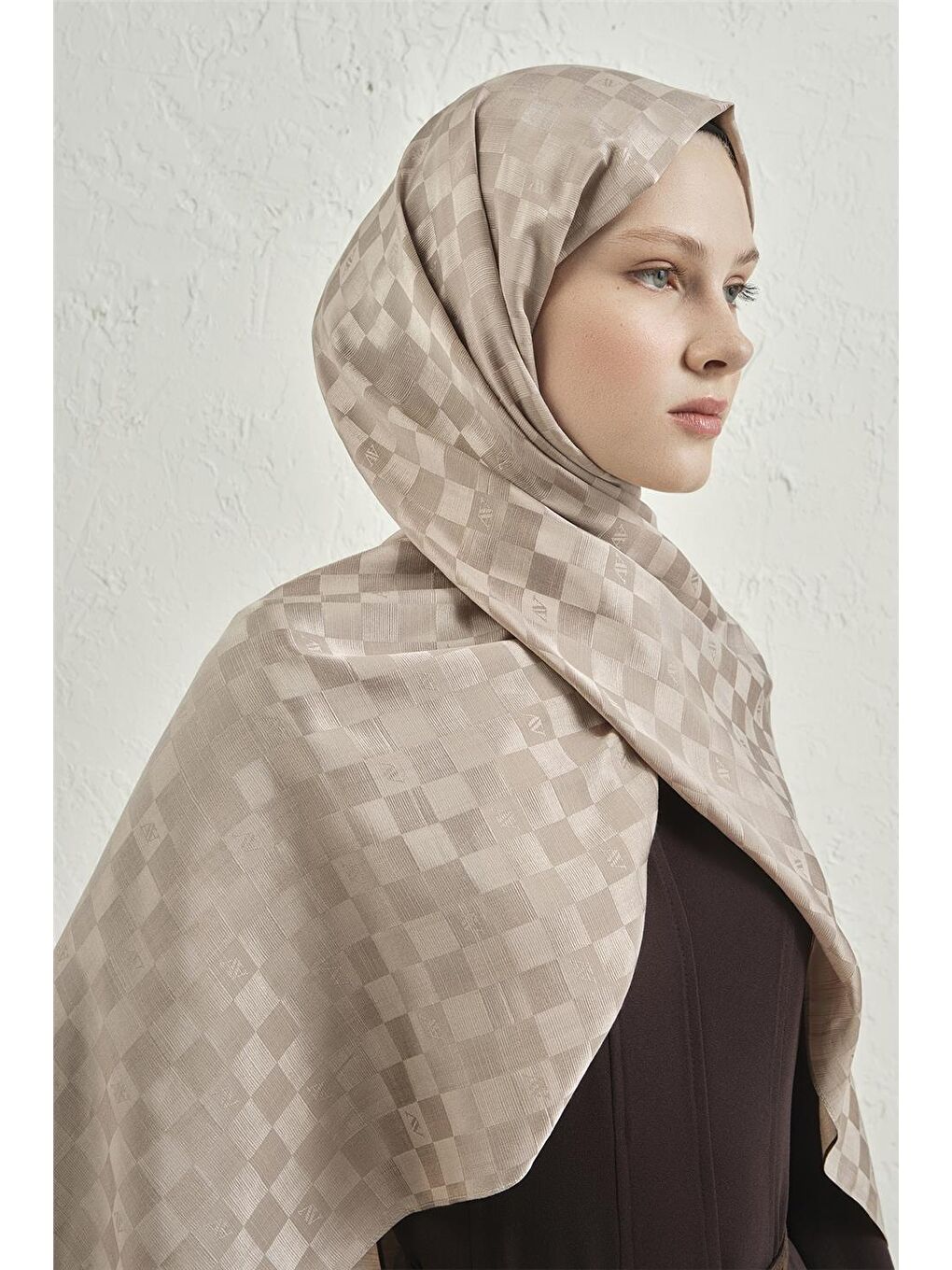 Bej Elegance İpek Pamuk Dama Şal 07-3