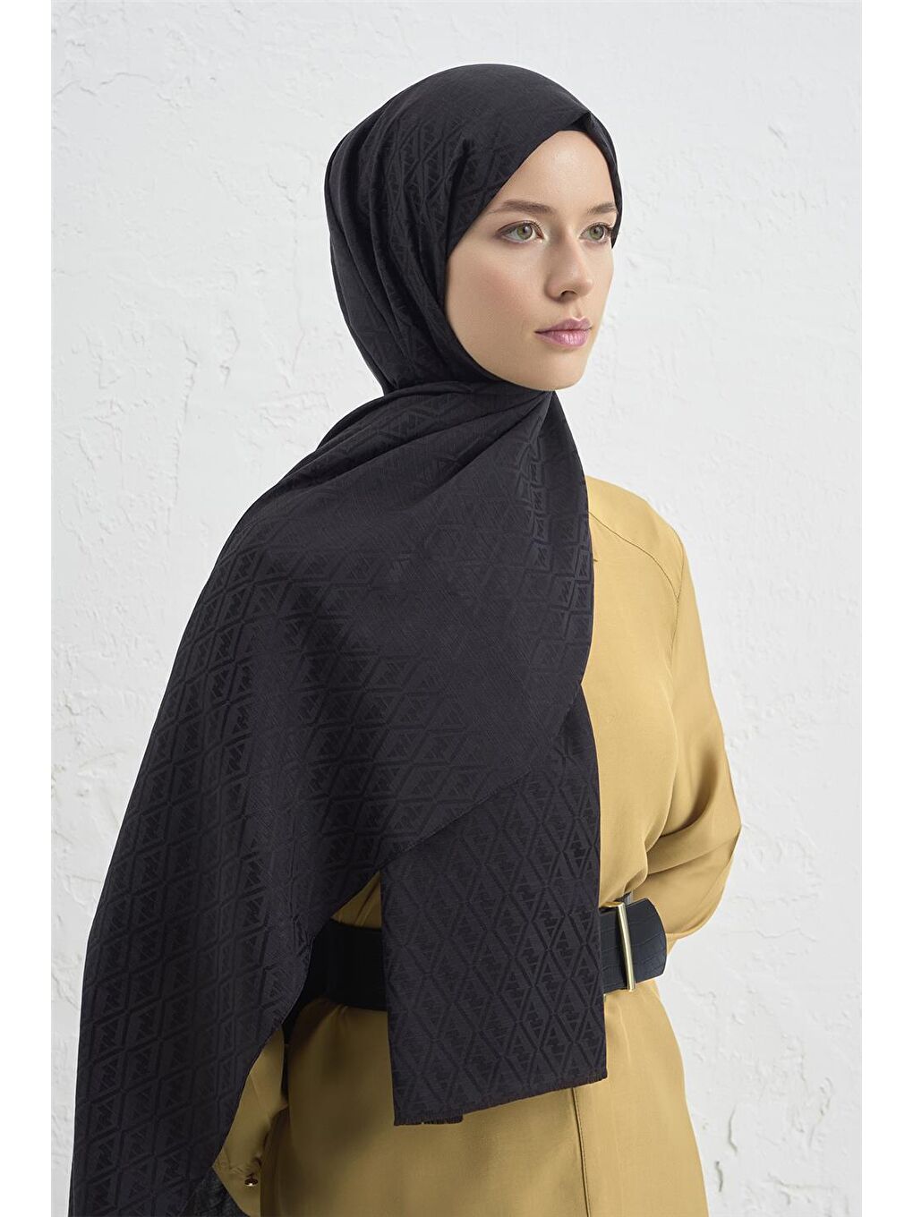 Lacivert Jakarlı İpek Pamuk Monogram Şal 26 01-1