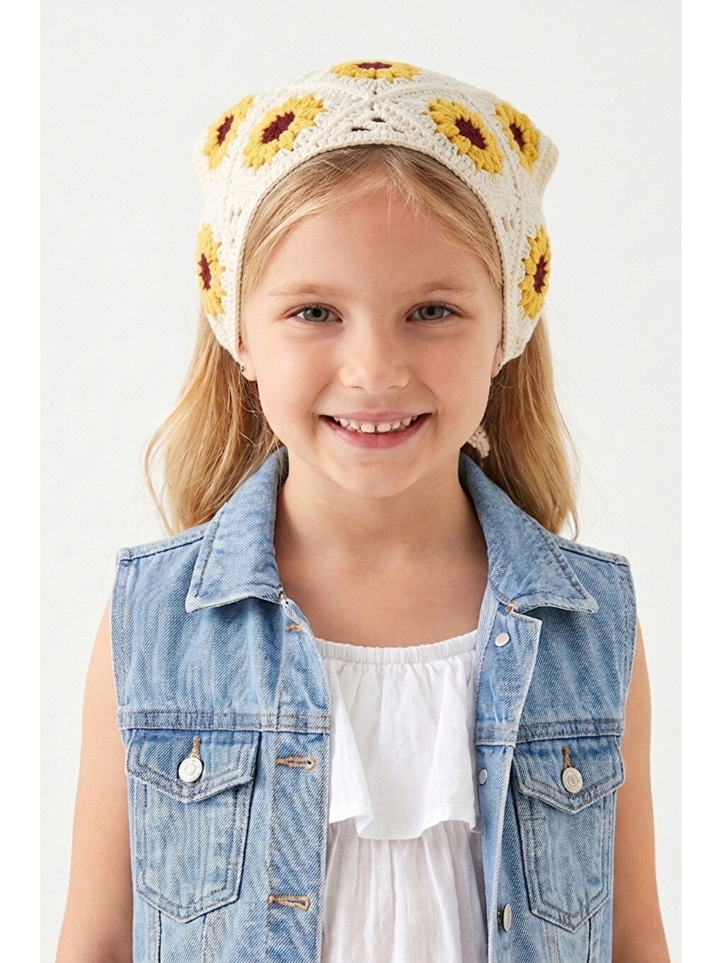 Sarı Ayçiçeği Desenli Kız Çocuk Bandana-1