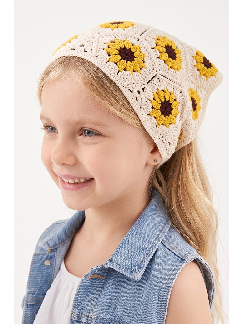 Sarı Ayçiçeği Desenli Kız Çocuk Bandana-2