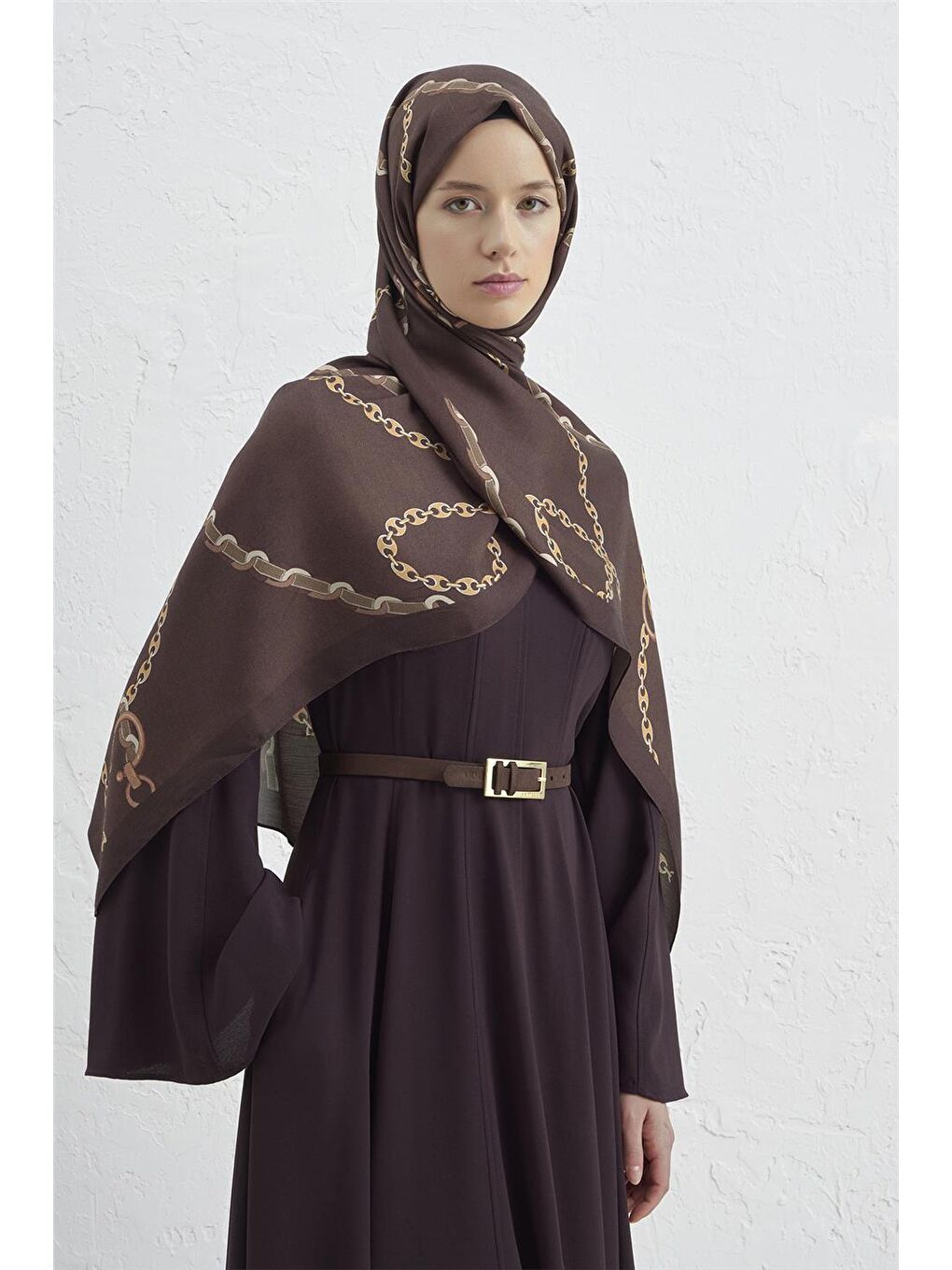 Kahverengi İpek Zincir Şal 2 10-2