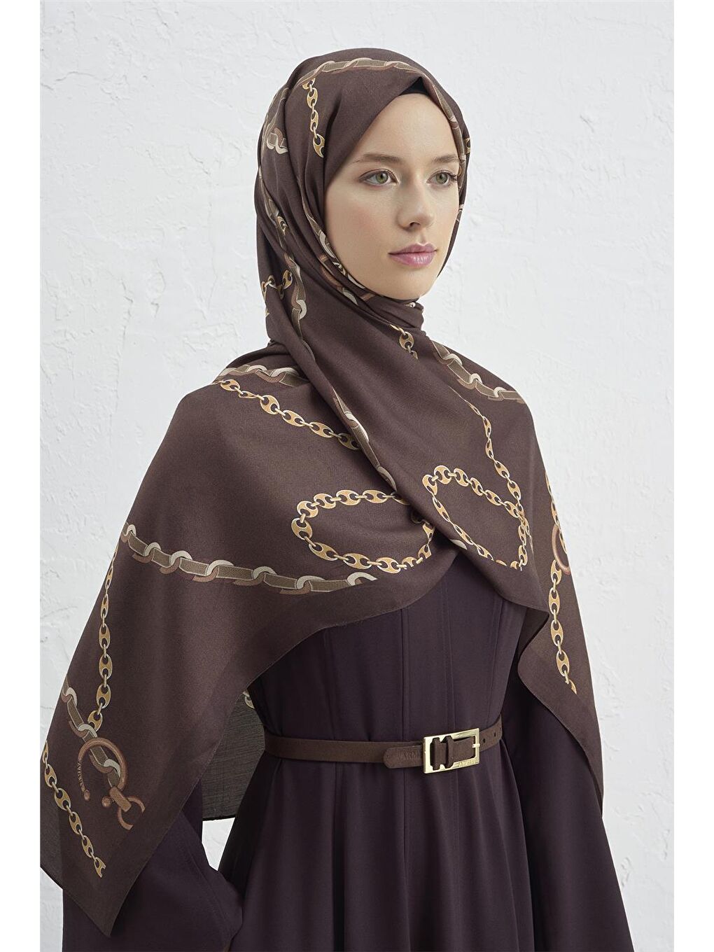 Kahverengi İpek Zincir Şal 2 10-1
