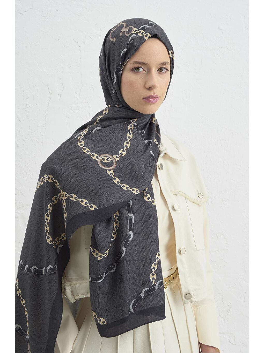 Gri İpek Zincir Şal 2 16-1
