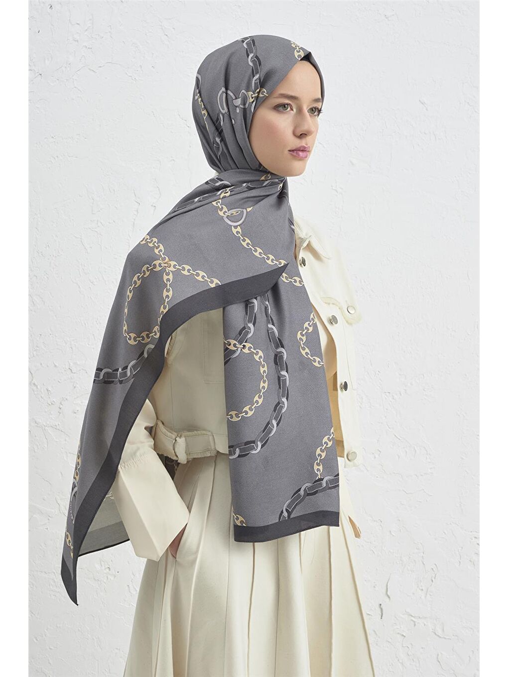 Gri İpek Zincir Şal 2 24-1