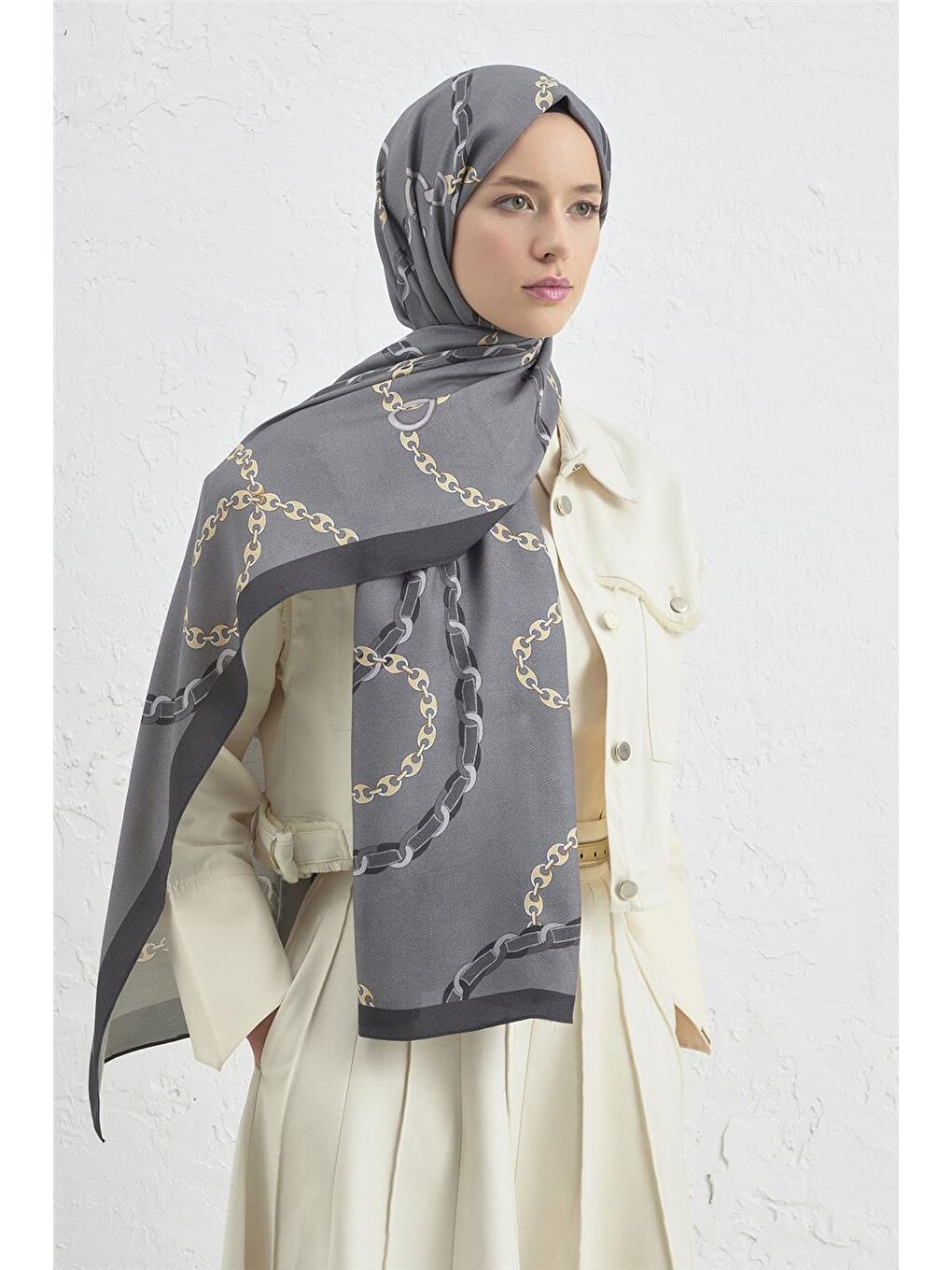 Gri İpek Zincir Şal 2 24-2