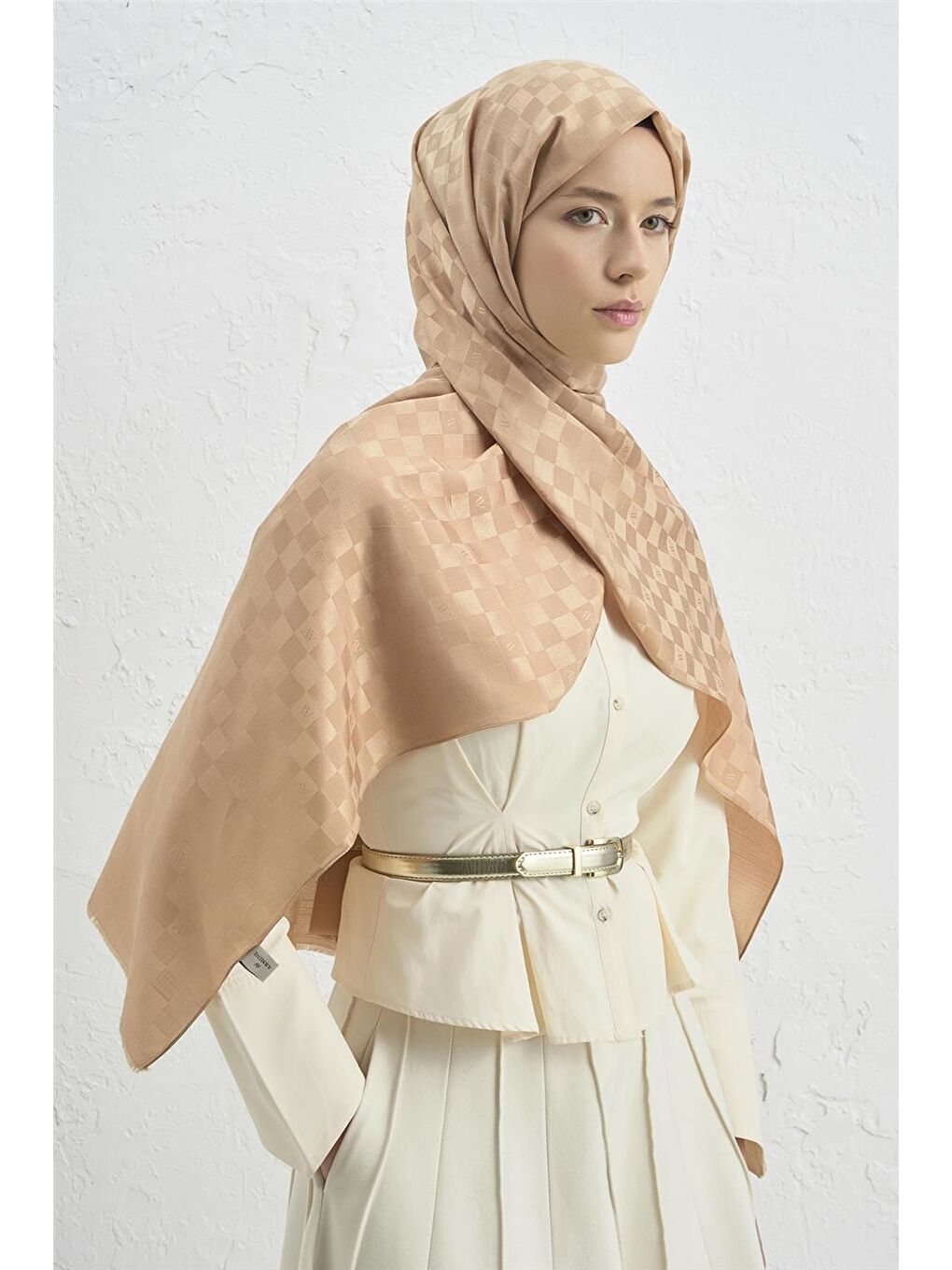 Turuncu Elegance İpek Pamuk Dama Şal 15-2