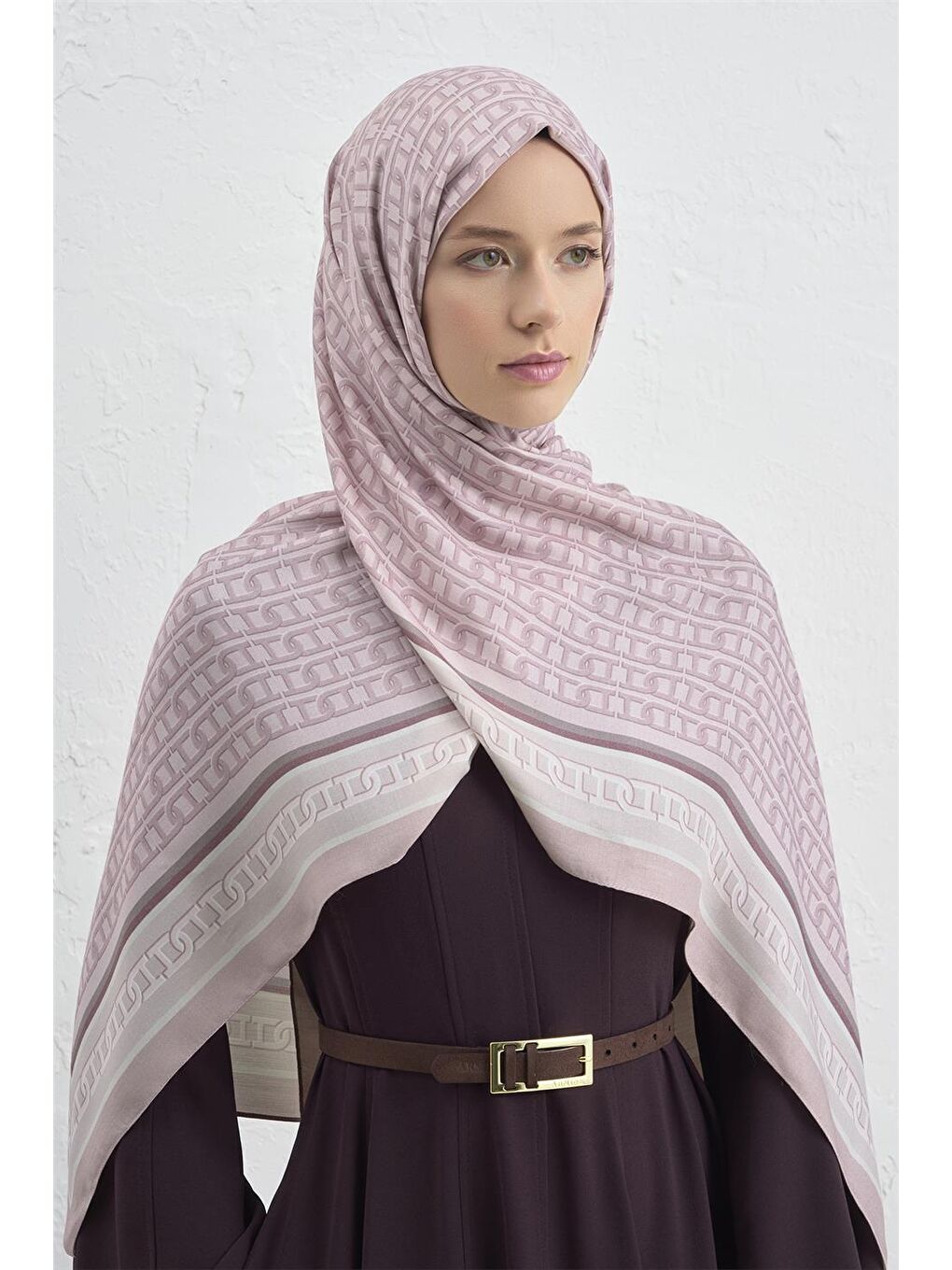 Lila İpek Monogram Şal 14