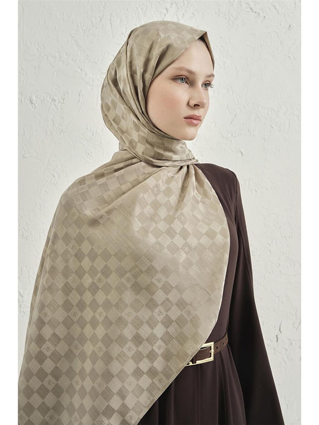 Bej Elegance İpek Pamuk Dama Şal 08