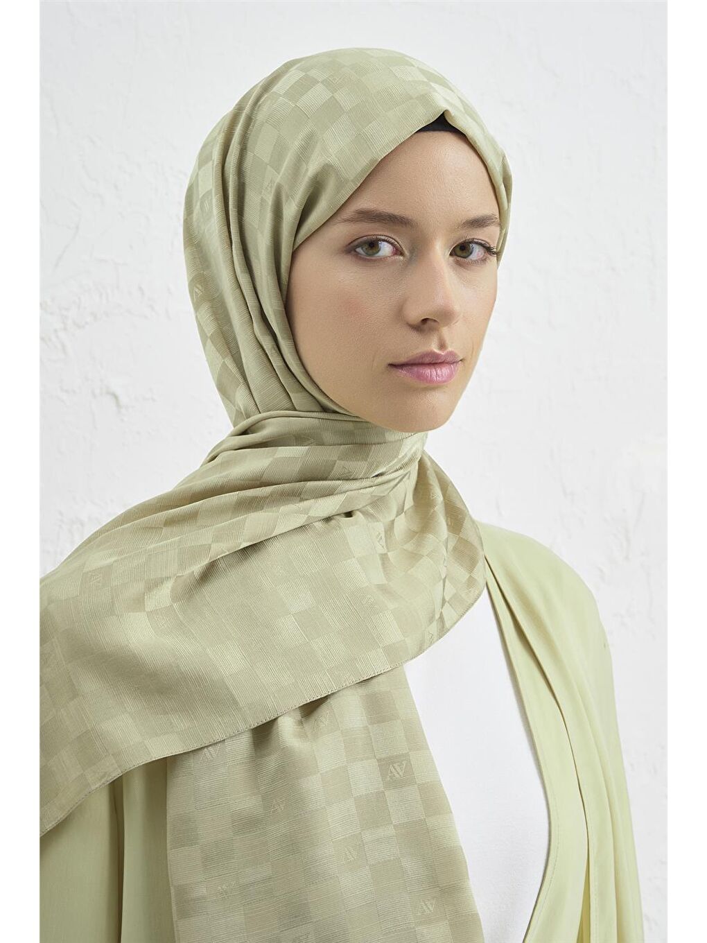 Yeşil Elegance İpek Pamuk Dama Şal 54-3