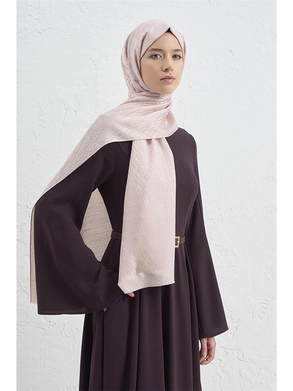 Pembe Jakarlı İpek Pamuk Monogram Şal 26 39