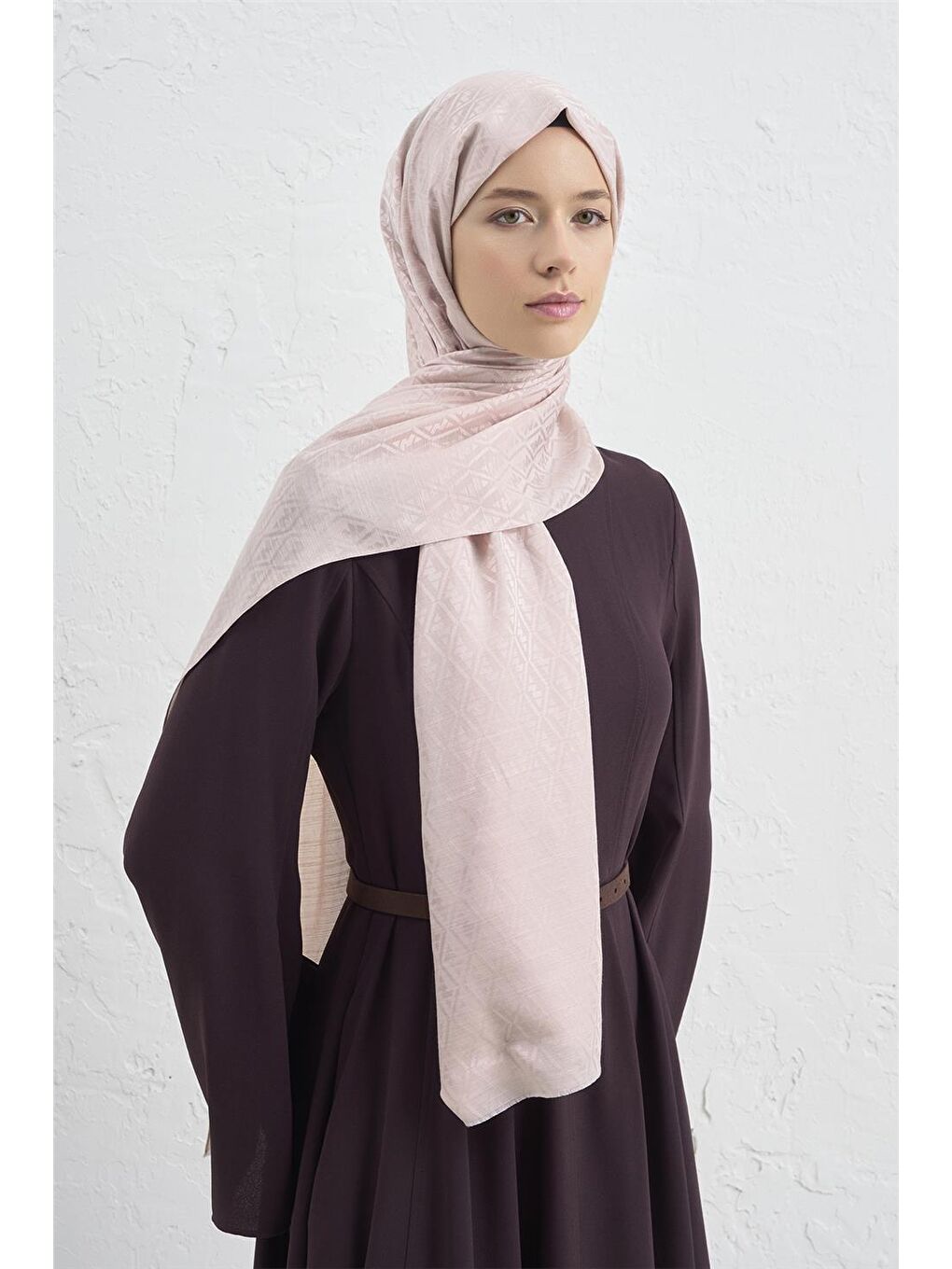 Pembe Jakarlı İpek Pamuk Monogram Şal 26 39-2