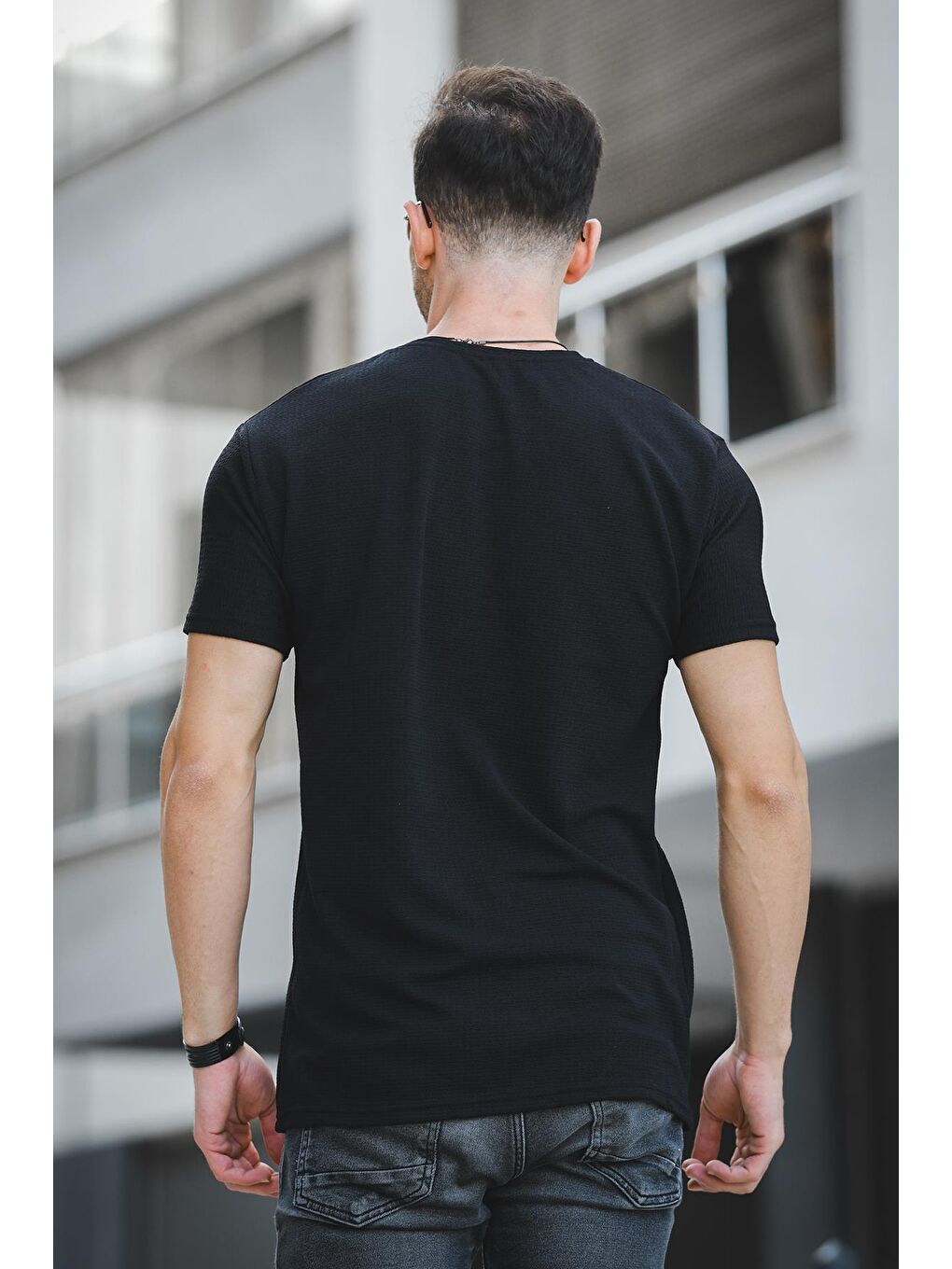 Siyah Ft Dont Limit Baskılı Waffle Bisiklet Yaka Elastanlı Slim Fit Erkek Tişört-3