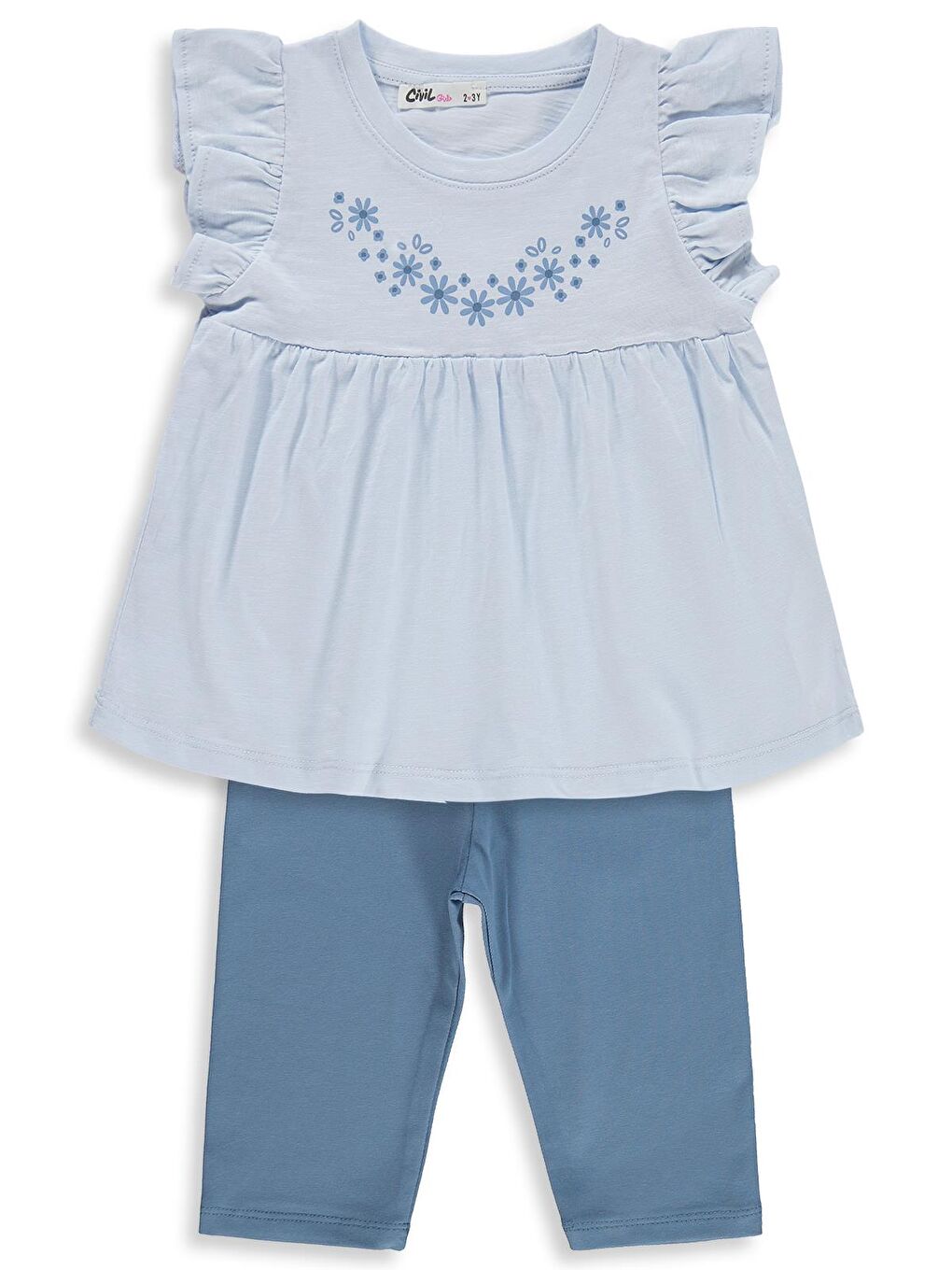 Girls Çiçek Baskılı 2-5 Yaş Takım - Mavi