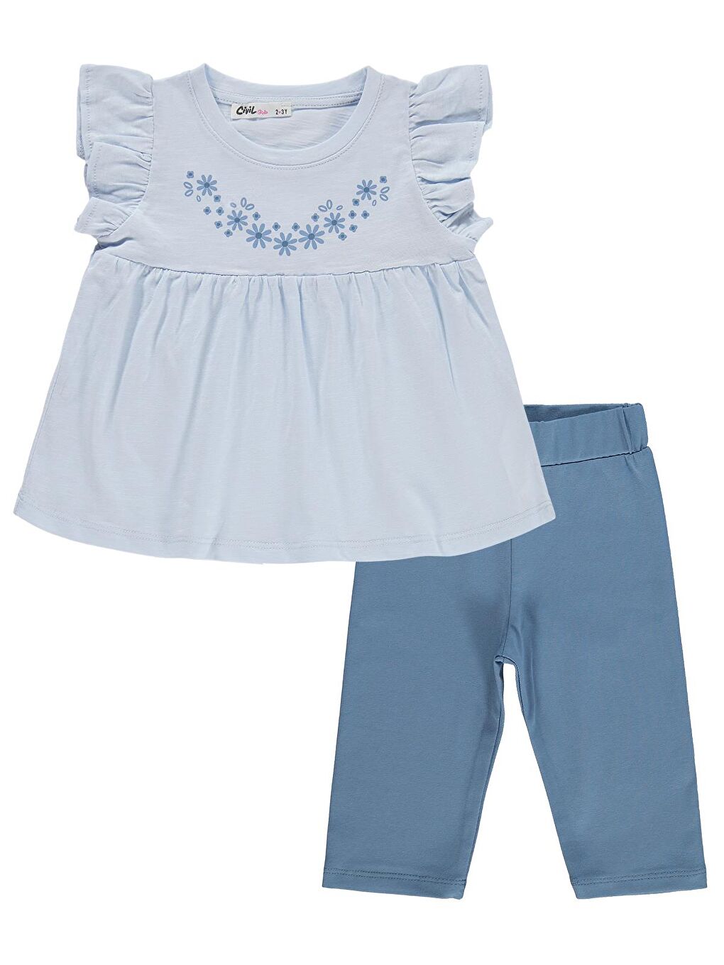 Girls Çiçek Baskılı 2-5 Yaş Takım - Mavi-3