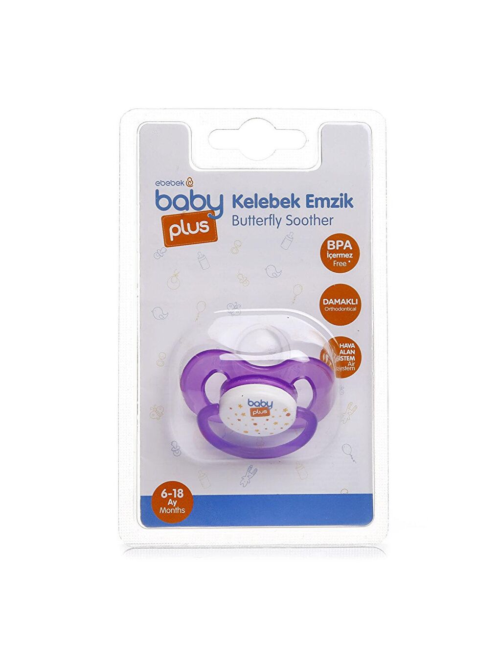 baby plus Karışık Tekli Damaklı Mor Bebek Emzik 6-18 Ay