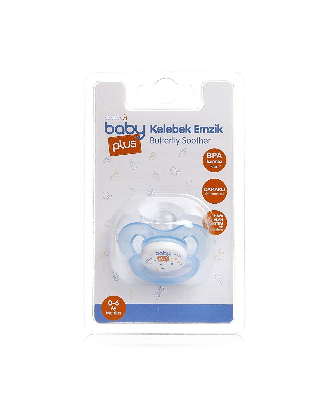 baby plus Karışık Tekli Damaklı Mavi Bebek Emzik 0-6 Ay