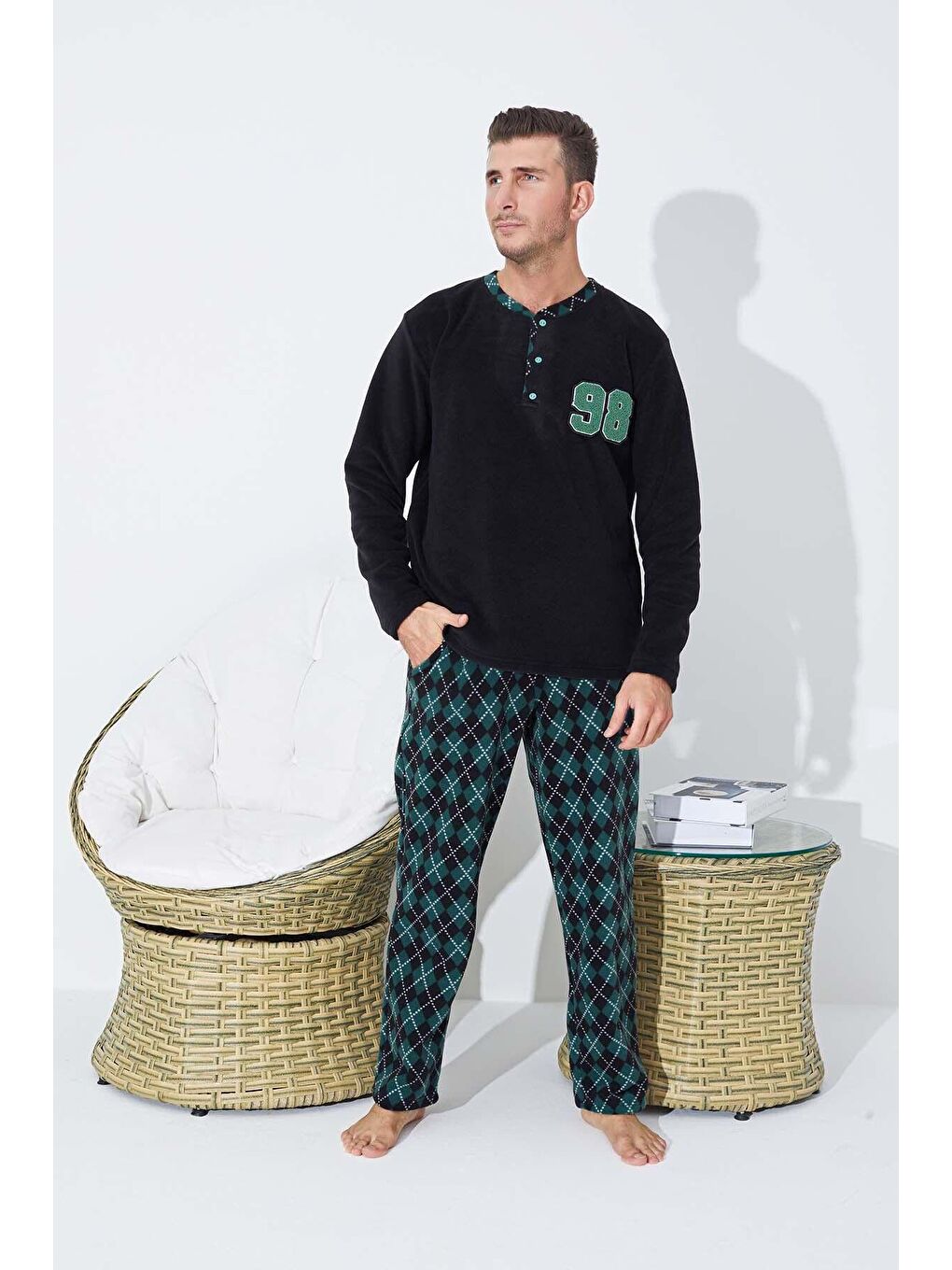 Siyah Polar Pijama Takim 8856 -16-1