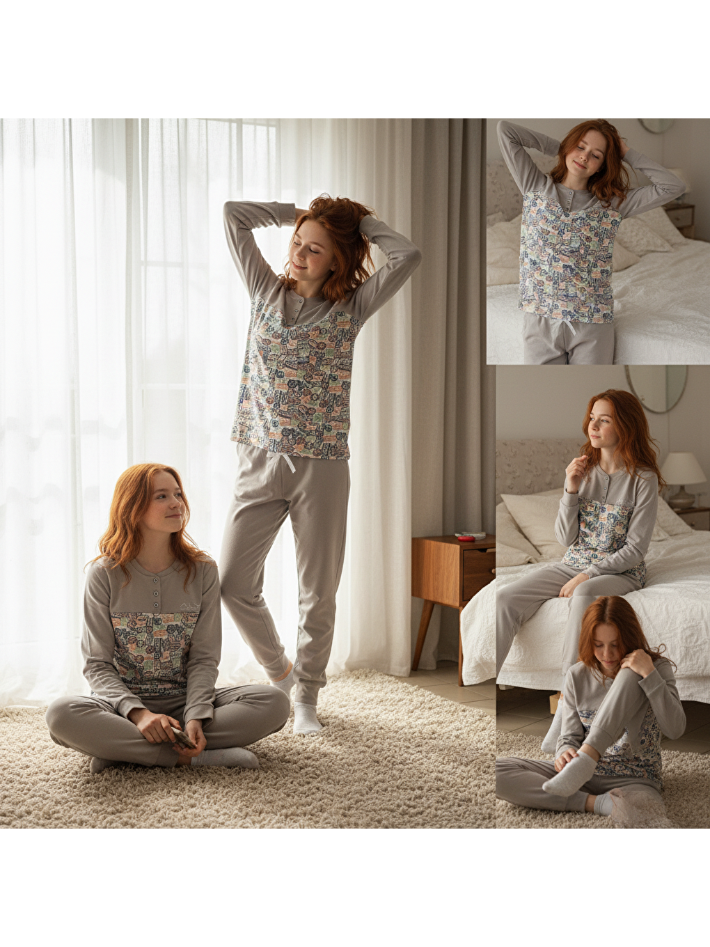 Kahverengi Genç Kız Pamuklu Açık Kahve Renk Pijama Takımı Al501 V1 Bb2442-3