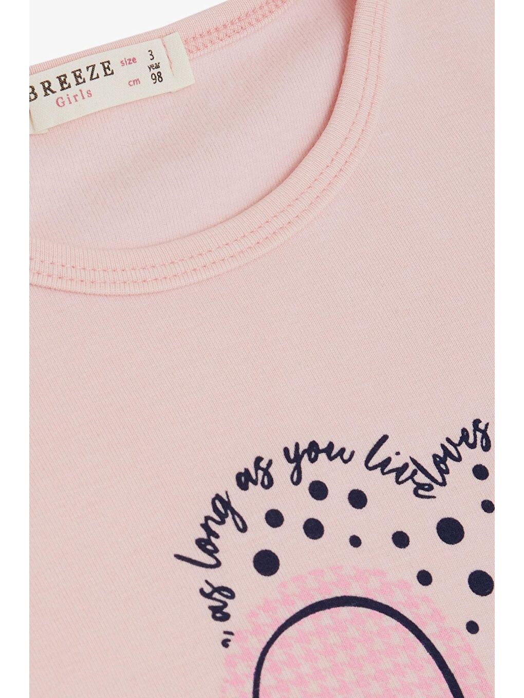 Kız Çocuk Uzun Kollu Tişört Kazayağı Puantiyeli Kalp Baskılı Yazılı Pembe (3-6 Yaş)-2