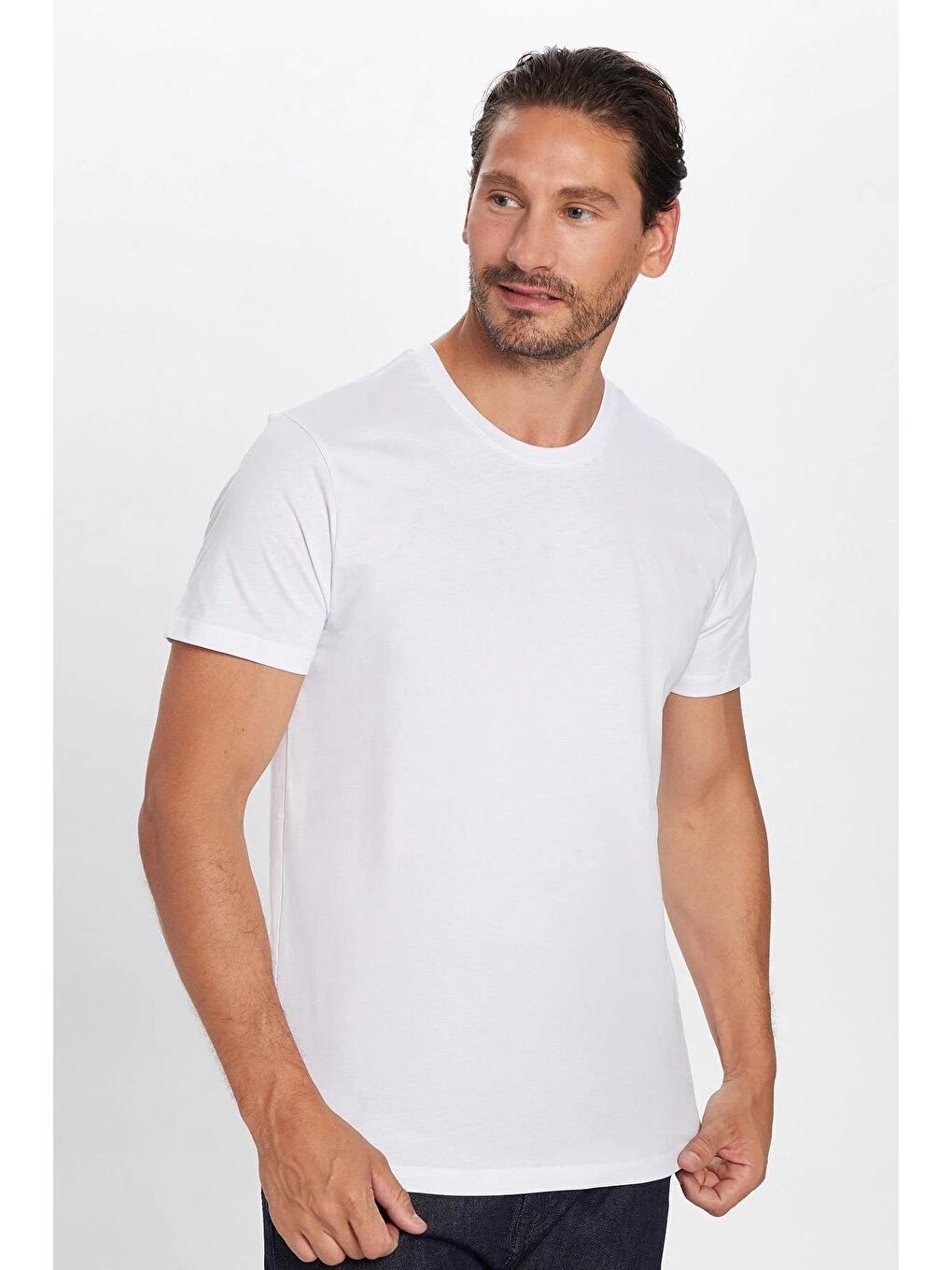 Unisex 5'Li Paket Siyah-Beyaz-Lacivert-Vizon-Gri Slim Fit Dar Kesim %100 Pamuk Bisiklet Yaka Tişört-2