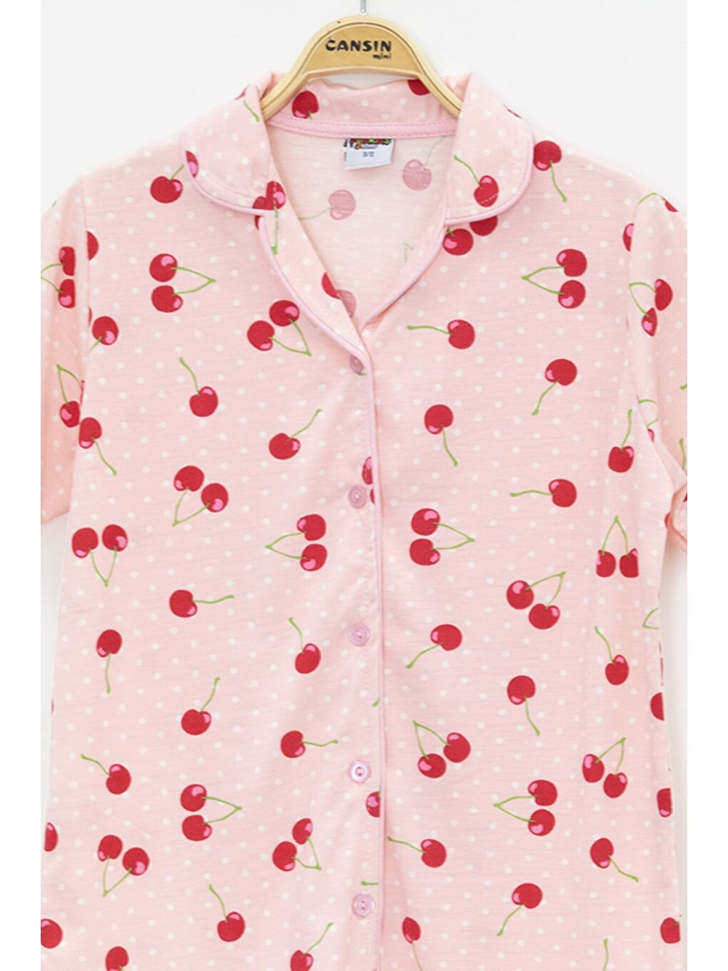 Pembe Kiraz Desenli Kısa Kol Kız Çocuk Göz Bantlı Pijama Takımı 23821-3