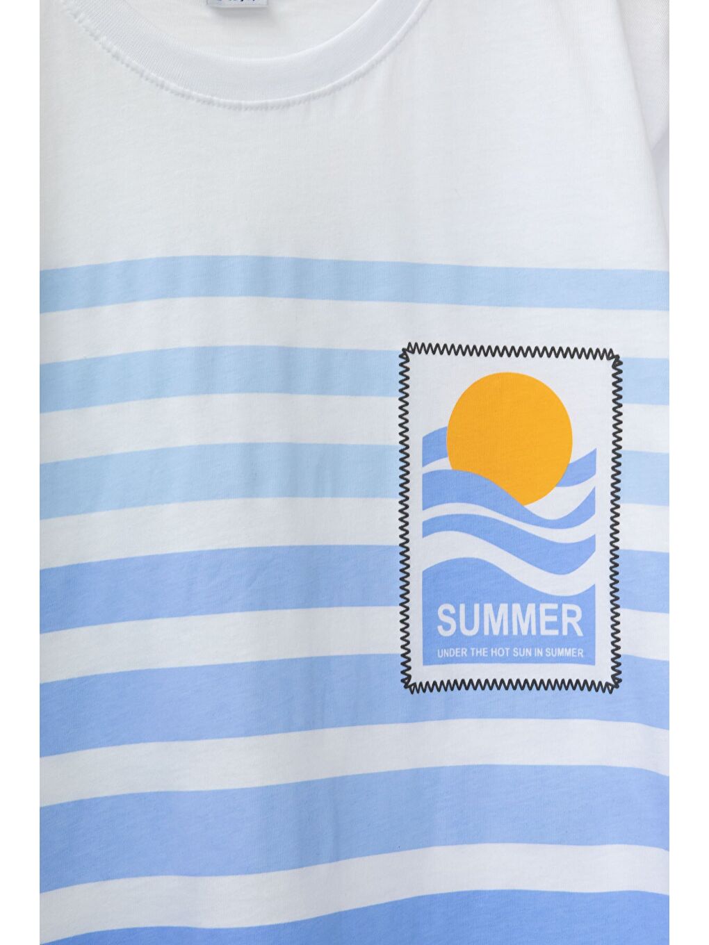 Mavi Çizgi Desenli Summer Baskı Erkek Çocuk Şortlu Tişörtlü Takım 23784-3